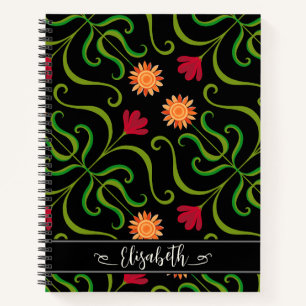 Fettblumige Damast-Sonnenblume Boho Schwarze Volks Notizblock