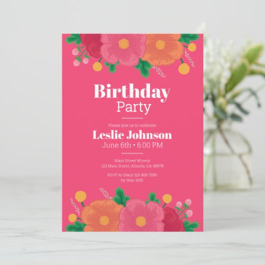 Fettblut Geburtstagsparty Einladung (Stehend Vorderseite)