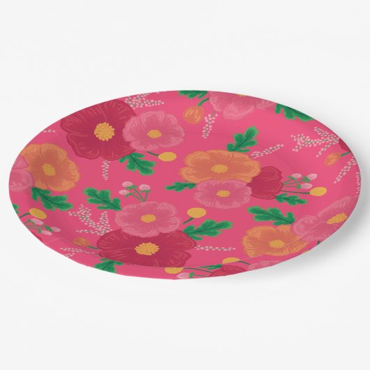 Fettblüten rosa Papierplatte Pappteller (Schrägansicht)