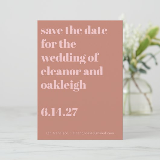 Fettdruck Typografie Terracotta Blush Moderne Hoch Save The Date (Stehend Vorderseite)