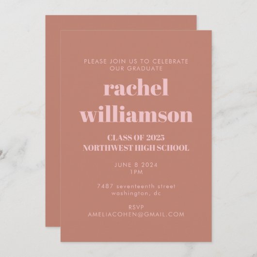 Fettdruck Typografie Terracotta Pink Graduation Pa Einladung (Vorne/Hinten)