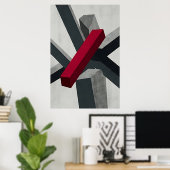 Fette abstrakte 3D Rot Schwarz Weiß Poster (Heimbüro)