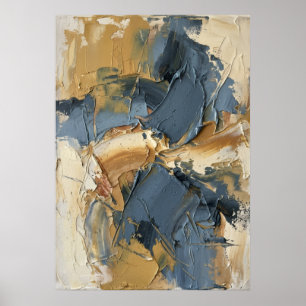 Fette abstrakte Impasto Blau Gold Erdtöne Expres Poster