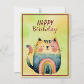 Fette abstrakte Katze Frohes Geburtstag Flache Not Mitteilungskarte (Vorderseite)