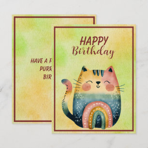Fette abstrakte Katze Frohes Geburtstag Flache Not Mitteilungskarte