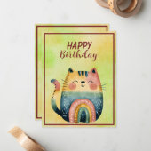 Fette abstrakte Katze Frohes Geburtstag Flache Not Mitteilungskarte (Vorderseite/Rückseite Beispiel)