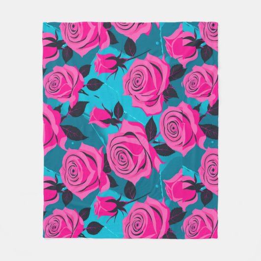 Fette abstrakte Rosen in Neonpink Fleecedecke (Vorderseite)