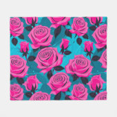 Fette abstrakte Rosen in Neonpink Fleecedecke (Vorderseite (Horizontal))
