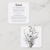 Fette B&W-Wildblumen Hochzeitsdetails Begleitkarte (Vorne/Hinten)