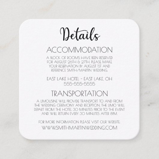 Fette B&W-Wildblumen Hochzeitsdetails Begleitkarte (Vorderseite)