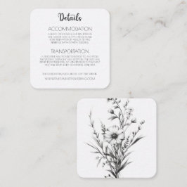 Fette B&W-Wildblumen Hochzeitsdetails Begleitkarte