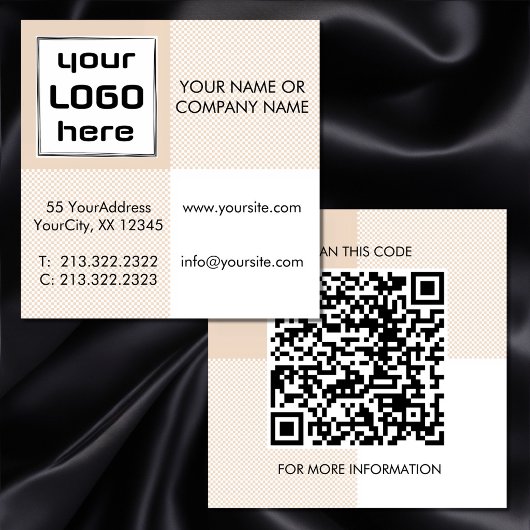 Fette beige Gingham-Quadrate Logo QR-Code Quadratische Visitenkarte