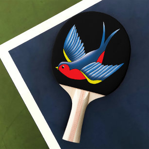 Fette Blaue Traditionelle Schwalben-Tätowierung im Tischtennis Schläger