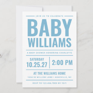 Fette blaue Typografie Jungen-Baby-Party Einladung