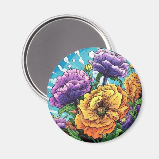 Fette Blume hell Magnet (Vorderseite/Rückseite)