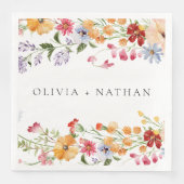 Fette Bunte Aquarell-Wildblumen-Hochzeit Serviette (Vorderseite)