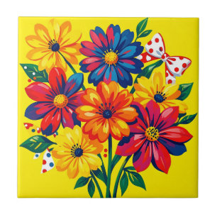 Fette bunte Blumen Pop-Art-Strauß Punkte Fliese