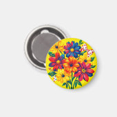 Fette bunte Blumen Pop-Art-Strauß Punkte  Magnet (Vorderseite/Rückseite)