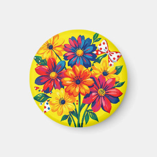 Fette bunte Blumen Pop-Art-Strauß Punkte Magnet