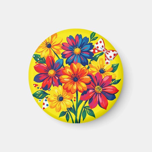 Fette bunte Blumen Pop-Art-Strauß Punkte  Magnet (Vorne)