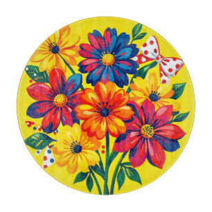 Fette bunte Blumen Pop-Art-Strauß Punkte Schneidebrett