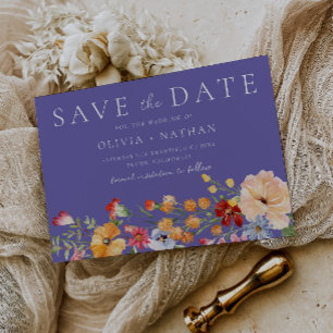 Fette bunte Wasserfarbe Wildblume Lila Hochzeit Save The Date