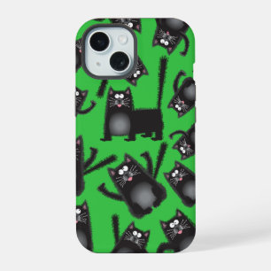 Fette dicke schwarze Katzen-Handyhülle iPhone 15 Hülle
