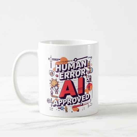Fette digitale Kunst „Menschlicher Fehler, KI gene Kaffeetasse (Links)