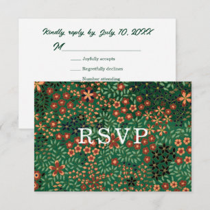 Fette dunkelgrüne rote florale Textil-Hochzeitsfei RSVP Karte