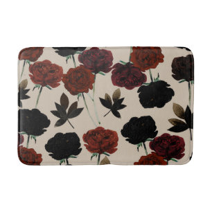 Fette dunkle Blumenmuster Rot und Schwarz Beige Bo Badematte