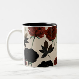 Fette dunkle Blumenmuster Rot und Schwarz Beige Bo Zweifarbige Tasse