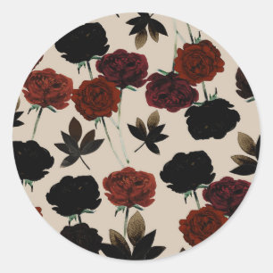 Fette dunkle Flora Rot & Schwarz Beige Botanisch Runder Aufkleber
