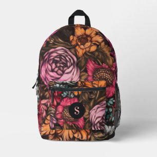 Fette dunkle Vintage-Blumen Magenta-Monogramm Bedruckter Rucksack