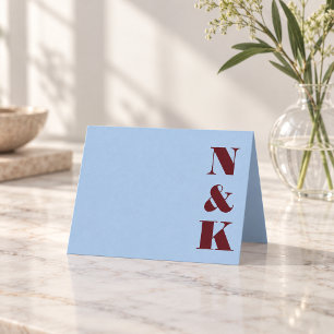 Fette einfache moderne Monogramm Burgunder Blau Ho Dankeskarte
