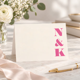 Fette einfache moderne Monogramm-Heißrosa-Creme-Ho Dankeskarte