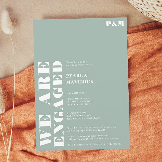 Fette, einfache, staubgrüne Hochzeitsfeier Einladung