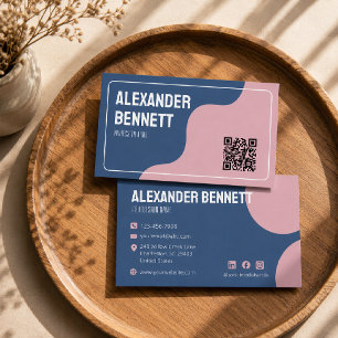 Fette Einfachheit Blau & Rosa Scannbarer QR-Code  Visitenkarte