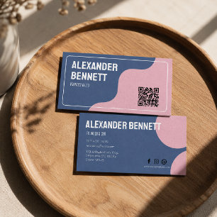 Fette Einfachheit Blau & Rosa Scannbarer QR-Code  Visitenkarte
