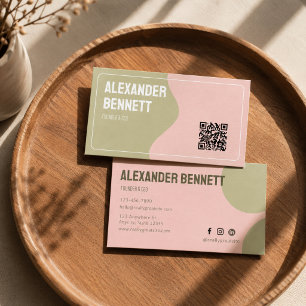 Fette Einfachheit Grün & Rosa Scannbarer Qrcode Visitenkarte