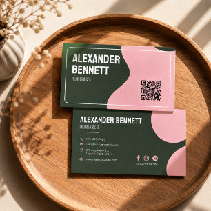Fette Einfachheit Grün & Rosa Scannbarer Qrcode Visitenkarte