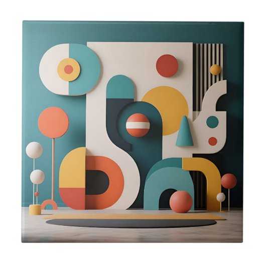Fette farbenfrohe geometrische Abstraktion Fliese (Vorderseite)