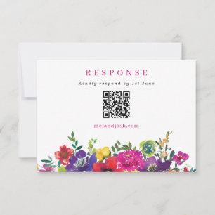 Fette Farbige Fiesta Blumen Hochzeit QR-Code RSVP Karte