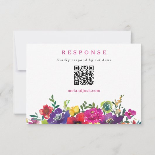 Fette Farbige Fiesta Blumen Hochzeit QR-Code RSVP Karte (Vorderseite)
