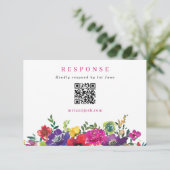 Fette Farbige Fiesta Blumen Hochzeit QR-Code RSVP Karte (Stehend Vorderseite)