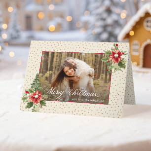 Fette Farbige Retro Vintage Weihnachts-Blumen-Foto Feiertagskarte