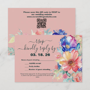 Fette florale Korallen-Rosa Hochzeit RSVP Karte
