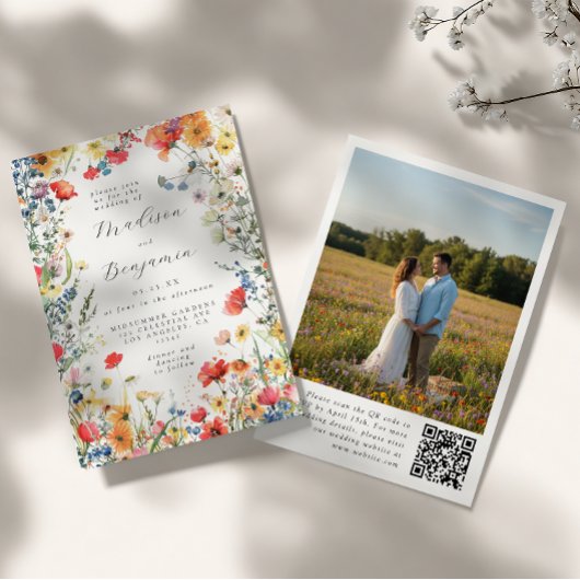Fette Florale QR-Code-Foto-Hochzeit Einladung