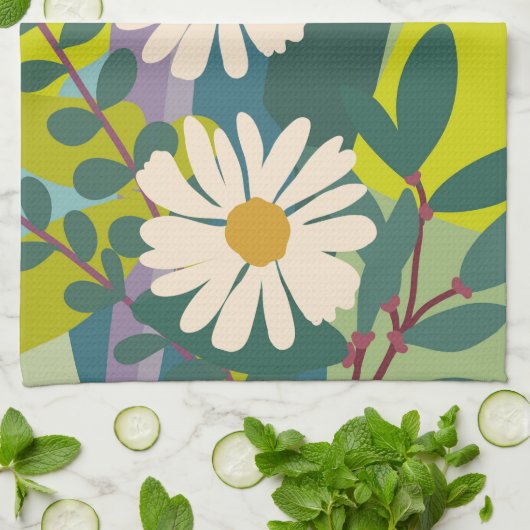 Fette Gänseblümchen-Blüte mit farbenfrohen Farbblö Geschirrtuch (Gefaltet)