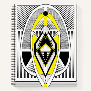 Fette gelbe und schwarze geometrische Art Deco Ges Notizblock
