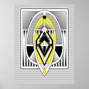 Fette gelbe und schwarze geometrische Art Deco Ges Poster